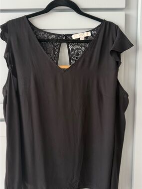 LOFT Black Lace-Back Flutter Sleeve V-Neck Top